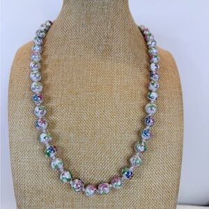 Vintage Chinese Cloisonné White Floral Beads